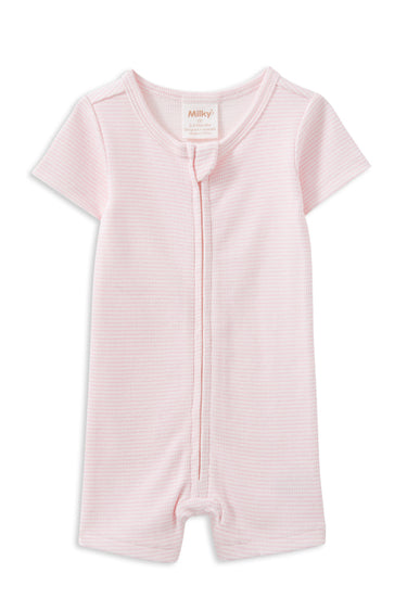 Milky - Pink Stripe Rib Zip Romper